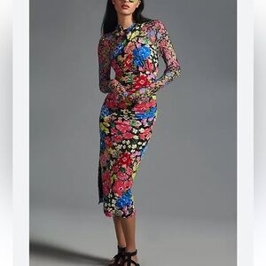 Anthropologie Floral Mesh Bodycon Dress